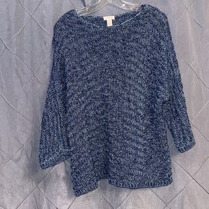 Chicos 2 blue silver threaded sparkly dolman style knit sweater top Large